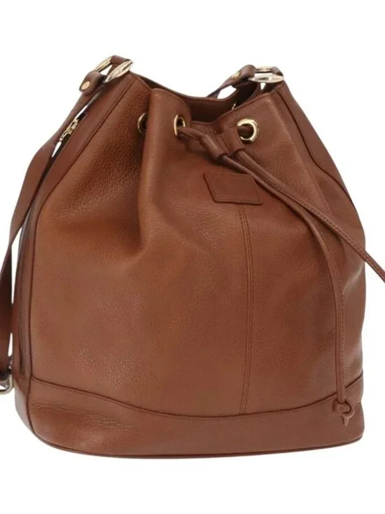 Burberrys Purse Shoulder Bag Leather Brown Gold Auth - Picture 1 of 15